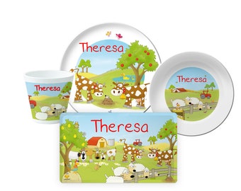 personalized children's tableware, children's plate with name, children's tableware set melamine gift idea for baptism, birthday, birth baby gift