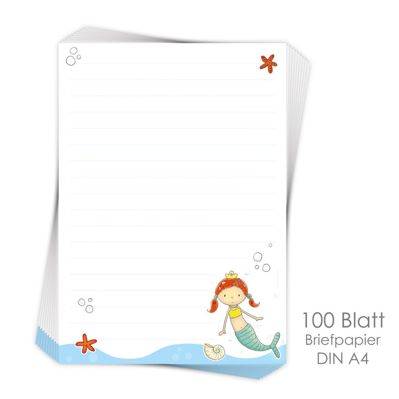 LETTER PAPER for children MERMAID DIN A4 lined for children ideal for beginner writers and school children 100 Blatt