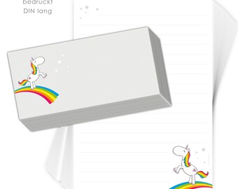 Briefpapier-Set für Kinder "Regenbogen Einhorn" 20 Blatt DIN A4 mit Linien inklusive 20 bedruckten Umschlägen