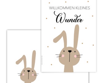 Klappkarte zur Geburt HASE inklusive  Umschlag mit Motiv für liebe Wünsche zum Baby