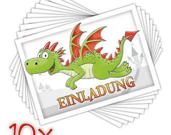 10 Einladungen Kindergeburtstag "DRACHE", DIN A6, Einladungen Jungs