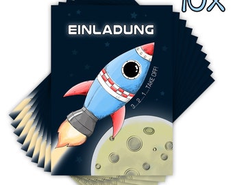 10 Einladungskarten Kindergeburtstag "Raumschiff" / Einladung Jungs Geburtstag