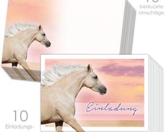 10 Einladungskarten "PALOMINO" zum Geburtstag mit 10 Umschlägen / Pferdegeburtstag, Einladungen Pferde für Mädchen