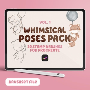 Procreate スタンプブラシ：30種類以上の気まぐれな動物のポーズ（ブラシセットとPDFチートシート）