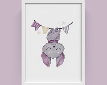 Baby Bat 3 PRINTABLE art, watercolor print, Nursery Print, Home decor, Housewarming art, wall art, Gift print, Wall decor,