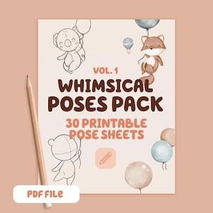 Whimsical Poses Pack Vol 1 - Printable Chibi Pose Reference for Traditional Artists - Trace & Draw Cute Character Poses - Lightbox PDF