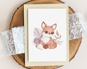 Boho Baby Fox - PRINTABLE art, watercolor print, Nursery Print, Home decor, Housewarming art, wall art, Gift print, Wall decor,