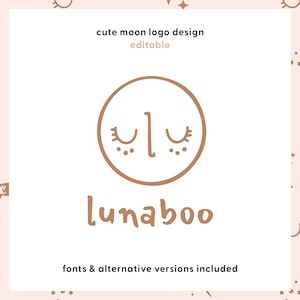 Romantic Moon Logo Template • Editable Baby Brand Logo • Hand Drawn Premade Logo Design • Beige Minimal Logo for Kids Boutique • AI PDF PNG