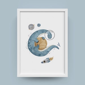 Impression aquarelle dinosaure de l&#39;espace : oeuvre d&#39;art murale pour chambre d&#39;enfant (téléchargement numérique)