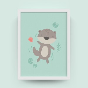 Cute Otters, PRINTABLE art, watercolor print, Nursery Print, Home decor, Housewarming art, wall art, Gift print, Wall decor