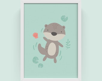 Cute Otters, PRINTABLE art, watercolor print, Nursery Print, Home decor, Housewarming art, wall art, Gift print, Wall decor