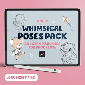 Whimsical Poses Pack Vol. 2: Procreate Stamp Brushes, Character Sketches (Brushset, PDF)