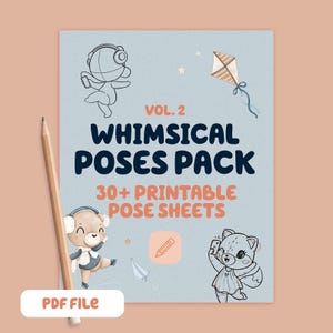 Whimsical Poses Pack Vol 2 - Printable Chibi Pose Reference for Traditional Artists - Trace & Draw Cute Character Poses - Lightbox PDF