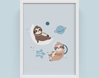 Space Sloth PRINTABLE art, watercolor print, Nursery Print, Home decor, Housewarming art, wall art, Gift print, Wall decor,