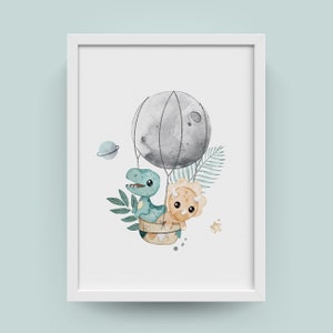 Dino Balloon Watercolor Print: Nursery Wall Art (Printable)