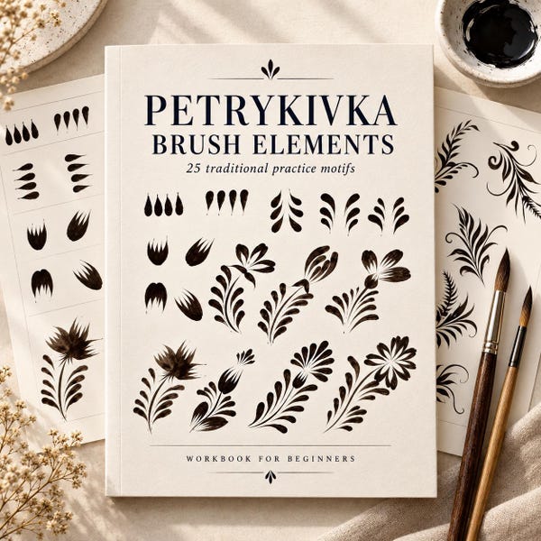 Petrykivka Painting Elements | Practice Sheets | Ukrainian Folk Art Training Exercises | Cat Brush (Digital Download)