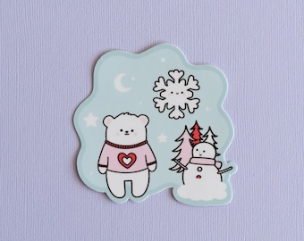 Polar Bear Scene Die Cut Sticker- cute sticker/Kawaii polar bear/Winter