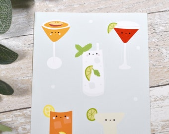 Kawaii cocktails A6 sticker sheet