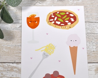 Kawaii Italian food A6 sticker sheet