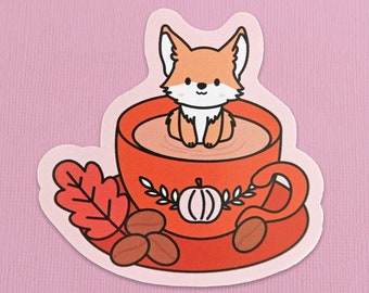 Fox Latte Die Cut Sticker- cute sticker/coffee/kawaii fox