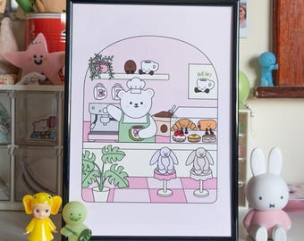 Plush Café Art Print- Plush print/Kawaii café/cute Kawaii print