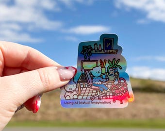 Anti ai Holographic Sticker - anti ai/artist/kawaii sticker