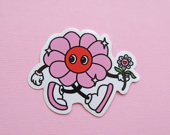 Flower Mascot Die Cut Sticker- cute sticker/flower sticker/ Kawaii flower
