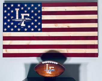 Engraved Custom “Lake Forest High School Scouts Rustic Flag”.  With every purchase we’ll donate 20 dollars back to the LFHS DD’s Club