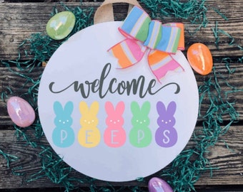 Peep Wreath sign Wall Decor Door hanger Painted Sign