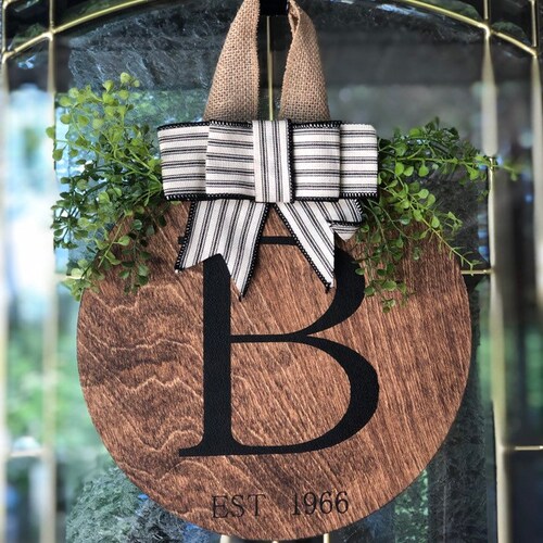 Front Door Decor Door Hanger Last Name Last Name Initial Etsy