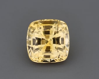 1,31 ct Natuurlijke hittebehandelde saffier, geel, kussenvormig, 5,91 x 5,82 mm