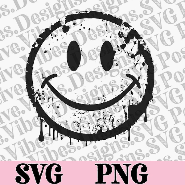 Spooky Dead Smiley Face SVG PNG, scary dripping Smiley Face Clipart, Digital Stamps clip art, line art, Coloring book, Death SVG Hand Draw