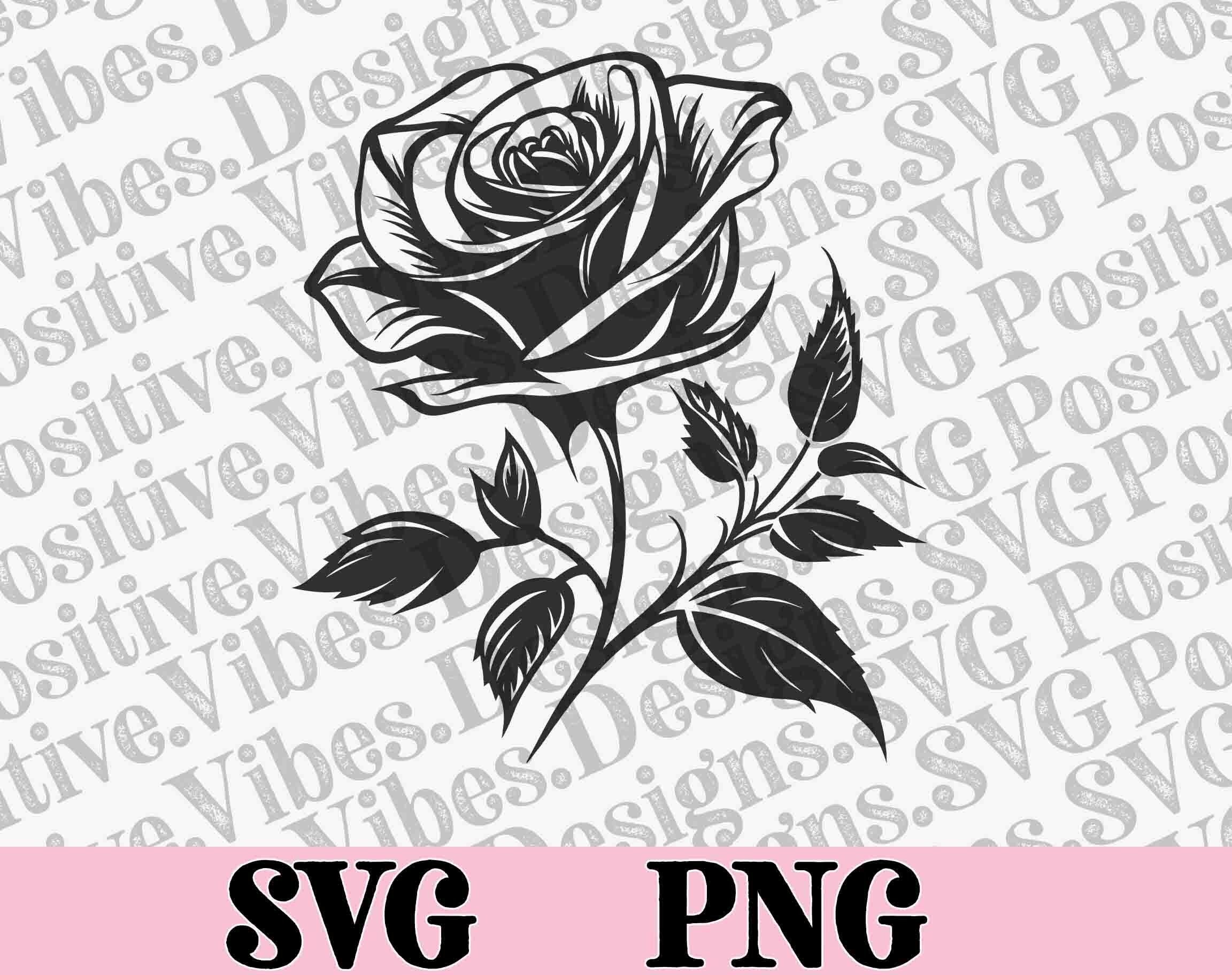 Single Rose Svg, Flower Outline PNG, Rose Flower Clipart, Digital