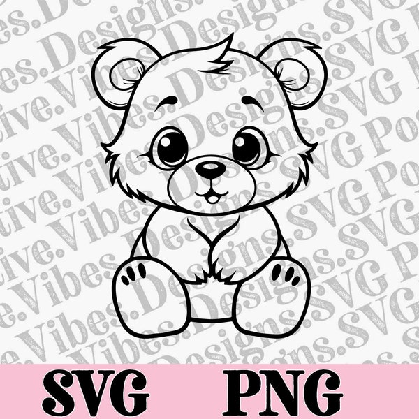 Cute teddy bear cartoon SVG PNG, Outline polar bear Clipart, Digital Stamps clip art, polar bear line art Coloring book, Baby Hand Draw svg