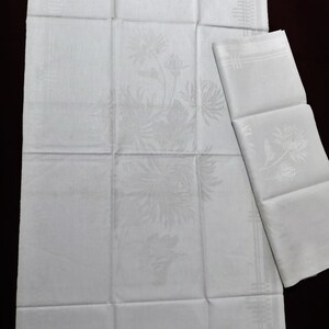 Vintage-6 Art Nouveau linen napkins-in-the-original-state-monogram MK-large English roses with leaves-meanders-France around 1900