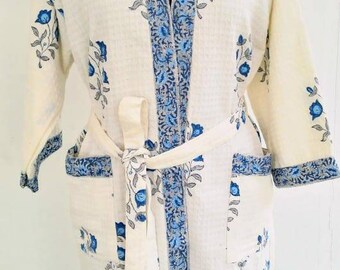 Handblock prints waffle Cotton bathrobes