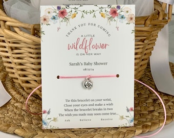 Baby Shower Favors, For Girl, Little Wildflower Baby Shower Favors, Floral Boho Baby Girl Shower Favors, Wish Bracelet with Message Card