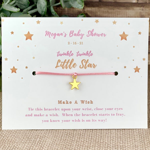 Twinkle Twinkle Little Star Baby Shower Favors, Girl Party Favors, Girl Baby Favors, Silver/Gold Star Wish Bracelet Gift Favors