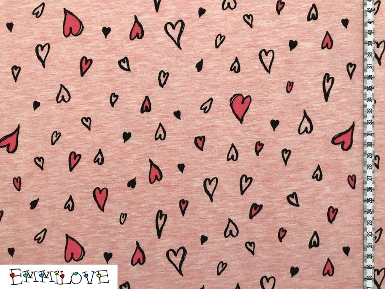 Jersey Big Small Hearts Pink Mottled Etsy