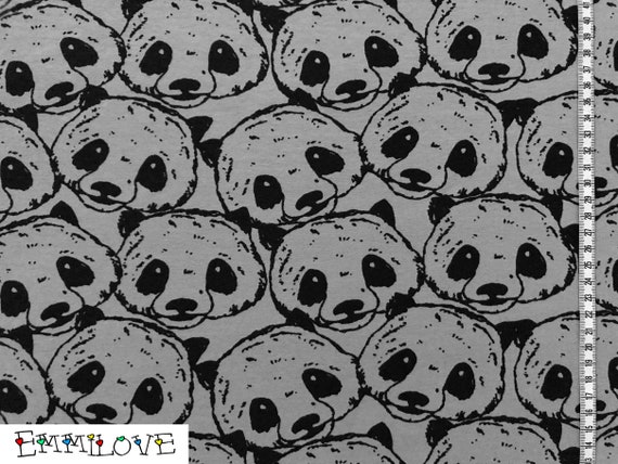 Kinderstoff Jersey /" Panda /" schwarz auf hellblau Pandabären