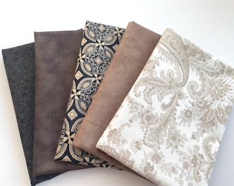 Patchwork fabric fabric package brown 5 pieces white-beige-brown