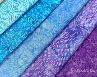 Patchworkstoff Island Batik, Stoffpaket 5St. türkis- blau- violet