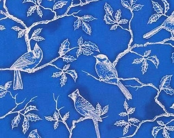 Tkaniny świąteczne "Holiday Flourish" tkanina patchworkowa biało-niebiesko-srebrna Robertkaufman