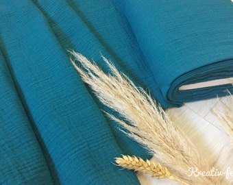 Tissu mousseline double gaze pétrole