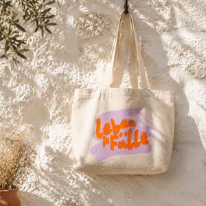 XL Canvas Tragetasche "Leben in Fülle"|220g/m2 Einkaufstasche | Jutetasche | Baumwolltasche | Color Blocking | Neonorange | Dopamin Design