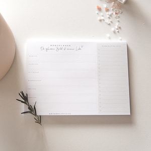 Menüplaner beige | A5 Wochenplaner | Essensplaner | Notizblock A5 Block mit 50 Blatt | Einkaufsliste | Notizblock