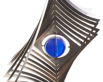 A2004 - steel4you SKARAT wind chime "diamond" with glass bead (blue)