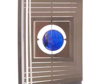 A2005 - steel4you SKARAT wind chime "square" with glass bead (blue)