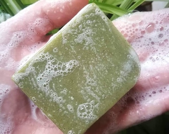 Tea Tree & Nettle Leaf handmade essential oil soap. Natural shampoo. Organic, cold process solid soap bar. Plastic and palm oil free, vegan