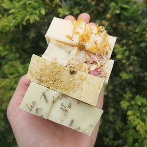 Four Awesome Fruity Floral Bars. Organic, handmade natural soap. Palm oil & plastic free, cold process solid soap bar. Artisan. soap gift.
